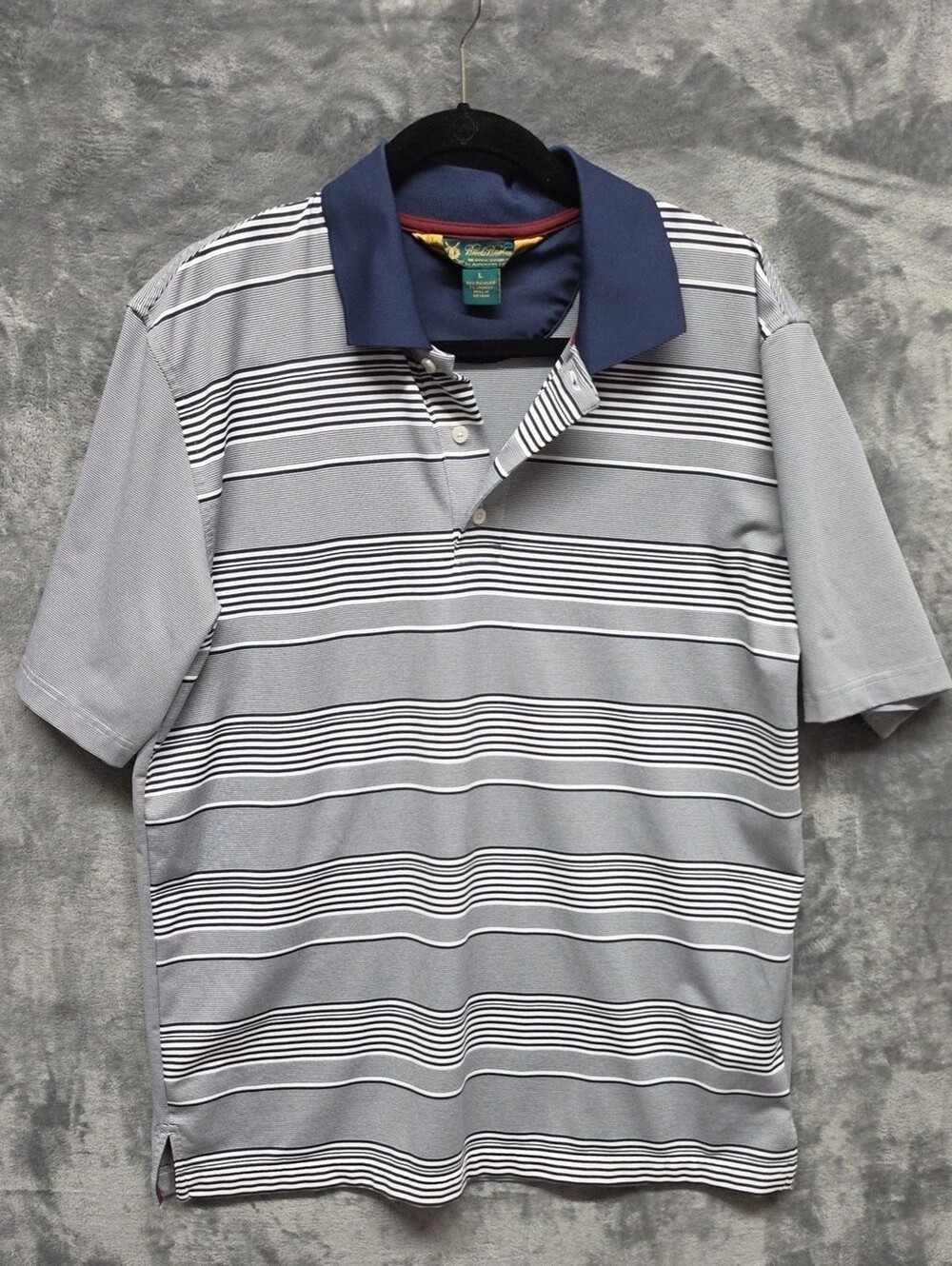 Brooks Brothers Blue Striped Polo with Navy Collar sz Large